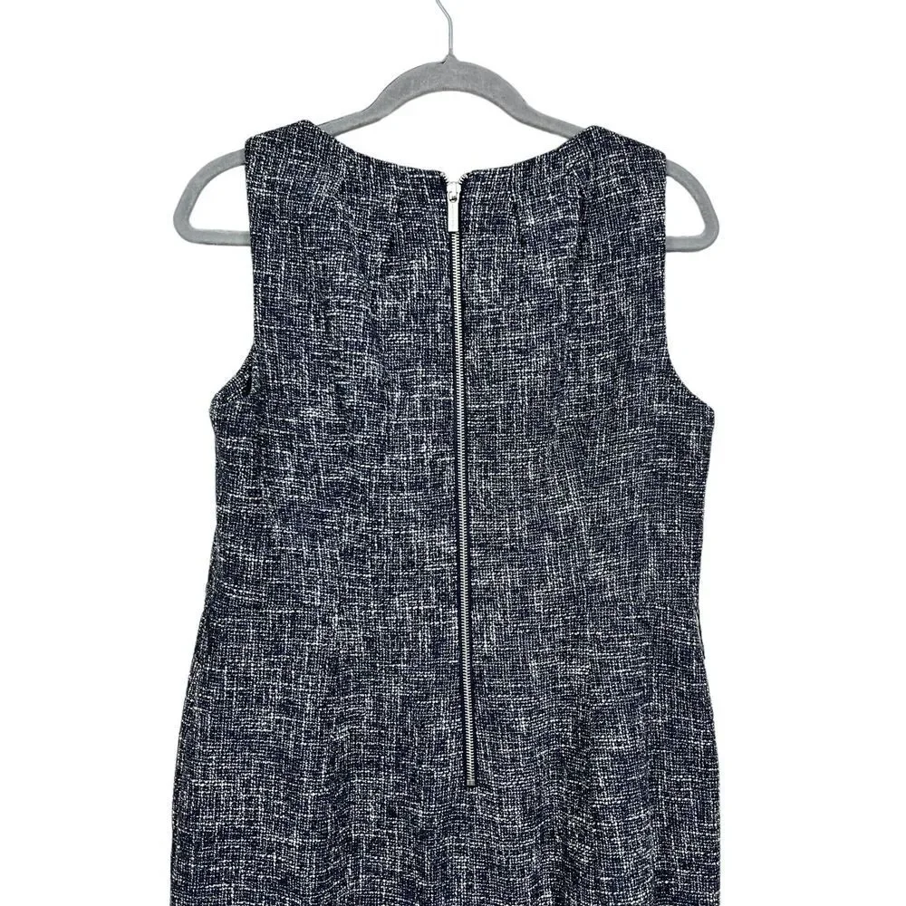 Michael Kors Women Tweed Sheath Dress Pleated Neck Sleeveless Blue White Sz 12P*